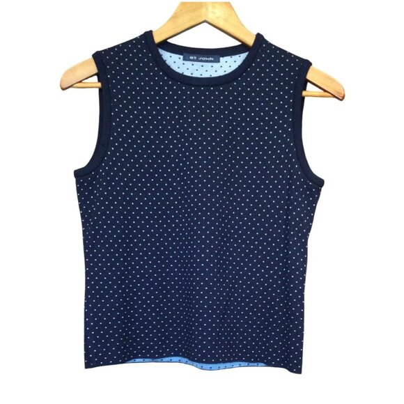 St. John Sweaters - St John Womens Sleeveless Knit Sweater Top Size S Navy Polka Dot Made In USA